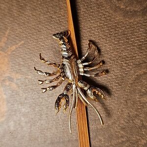 Vintage Signed Damascus Style Lobster Brooch SPAIN